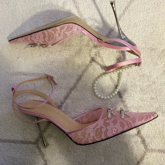 Mach & Mach Sheer Lace Mini Bow Heels - Picture 4 of 7